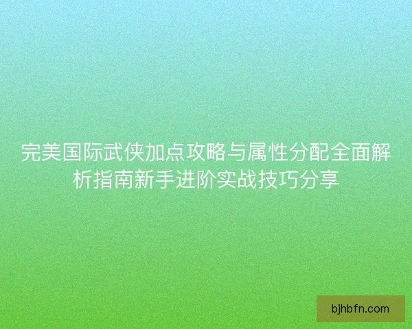 完美国际武侠加点攻略与属性分配全面解析指南新手进阶实战技巧分享 完美国际武侠加点攻略与属性分配全面解析指南新手进阶实战技巧分享